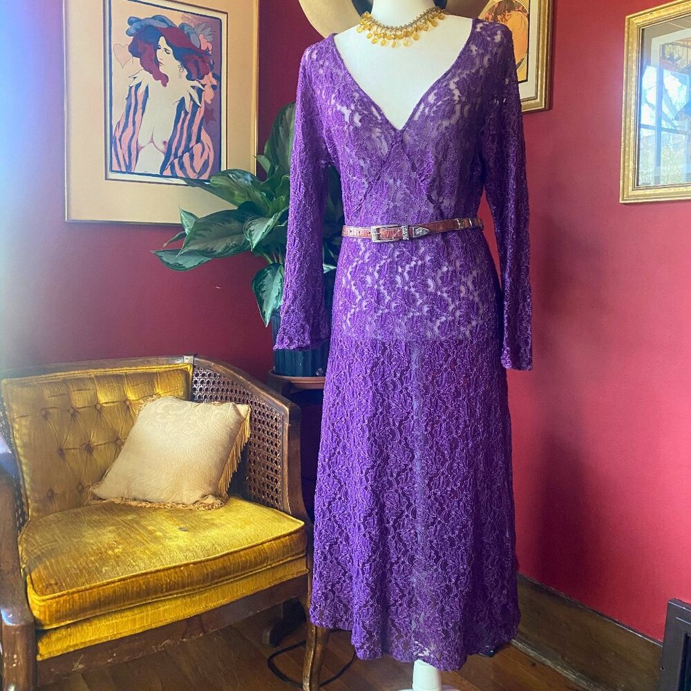 Vintage Purple Lace Dress – Boho Chic Elegance